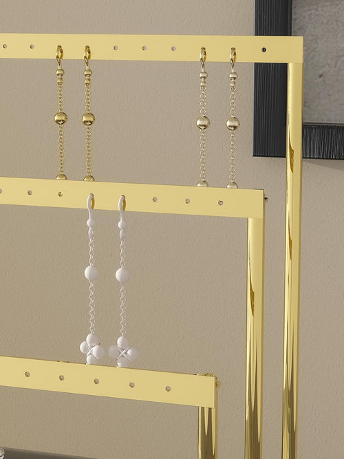 3-Tier Earring Organizer Holder Stand, Metal Jewelry Stand with Tray for Earring Display, 42 Holes Metal Earring Storage Tower Rack for Women Girls Home Use (Gold)