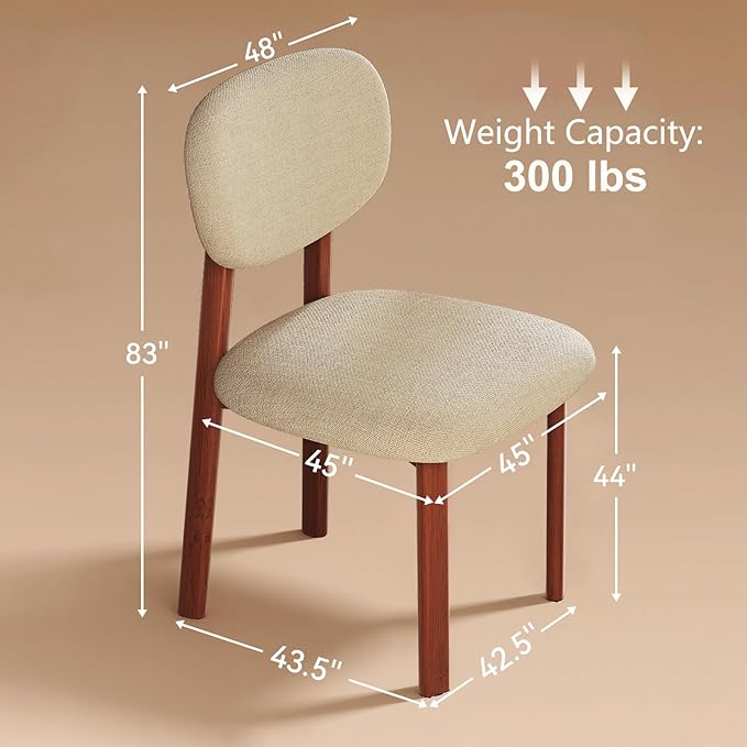 Modern Dining Room Chairs Set of 2 Upholstered Kitchen & Dining Chairs with Metal Legs for Dining Room Kitchen Living Room, Beige/Walnut Linen