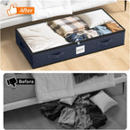 SpaceWhisper 90L Under Bed Storage Containers, 4-Pack Storage Bins with Clear Top, Foldable Closet Organizers and Storage with Label Holder for Clothing, Blankets, Comforter & Pillows(Blue)