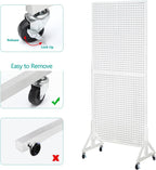 Eastern Tree 2.5'x 6' Metal Pegboard Display Stand with T-Base, Peg Board Panels Display with Casters, Standing Pegboard Display, Retail Display Stand, Extra 10 Pieces Hooks, White