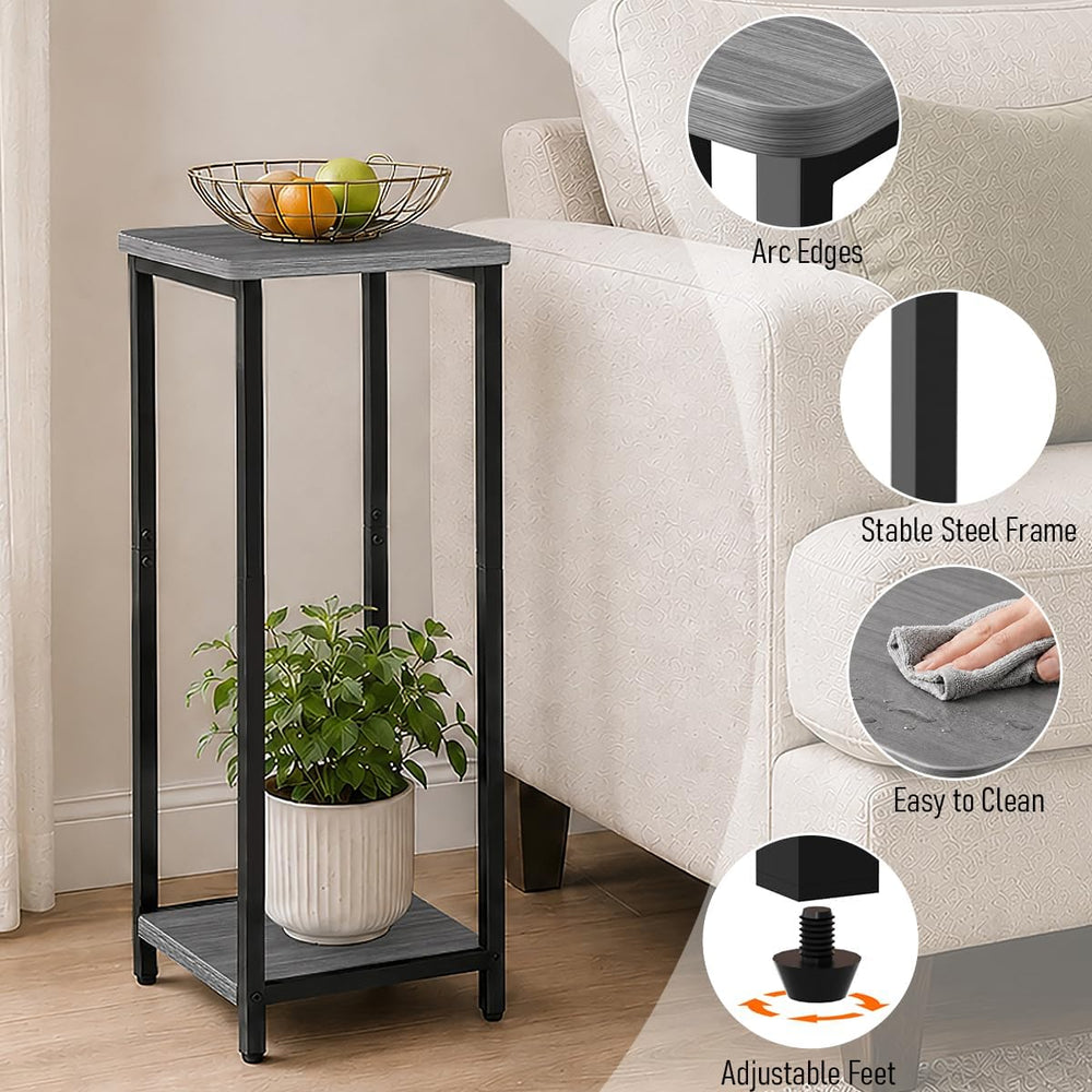 10" Wide Square Drink Table with Adjustable Feet - 2-Tier Small Side Tab...