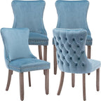 Modern Dining Chairs Set of 4, Upholstered Dining Chair with Full Back and Button Tufting, Blue Velvet Accent Chair, Sillas de Comedor, 4 Dining Chairs (Light Blue, Velvet, 4Pcs)