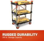 Crescent SITERUNNER, 3 Shelf Heavy Duty Folding Jobsite Cart - 300-lb Capacity, F3SCBL