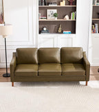 Kingfun 80" Faux Leather Sofa, 3 Seater Couch, Mid Century Modern Couches with Solid Wood Legs for Living Room & Bedroom, Olive Green