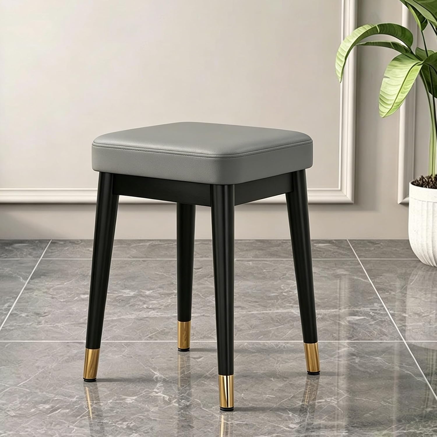 Dining Stool, Dressing Table Stool, Spare Square Chair, Metal Frame Side Chair, Widen The Large Seat Surface, for Small Spaces Home Bedroom Study(Gray)