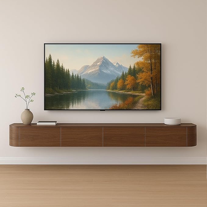 Pre-Assembled Floating TV Stand with Drawers, Rubberwood Wall Mounted TV Console, Modern Media Console for Living Room, Space-Saving Floating TV Cabinet (Brown (with Led), 71in/180cm)