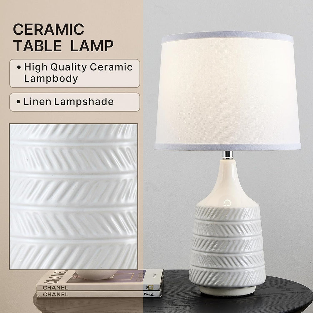 White Ceramic Table Lamps Set of 2, 18.5" Modern Bedside Lamps for Night...