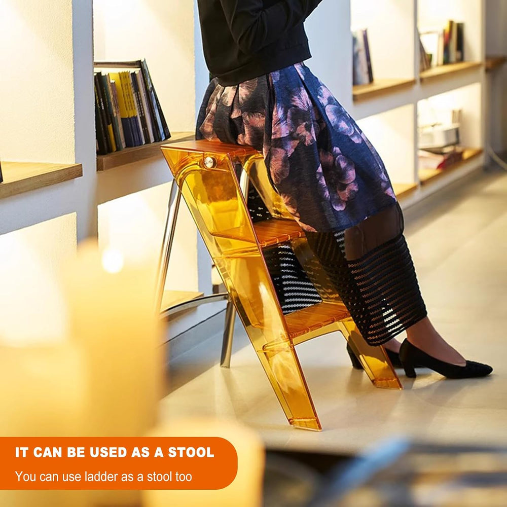 Acrylic Step Ladder, 3 Step Clear Folding Step Stool with Anti-Slip Steps