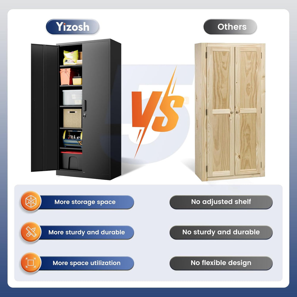 Yizosh Metal Garage Storage Cabinet with 2 Doors and 5 Adjustable Shelves - 7...