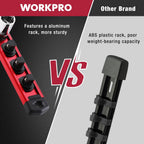 WORKPRO Magnetic Socket Organizer, 1/2-Inch Drive Aluminum Alloy Sockets Rail, Heavy Duty Sockets Holder, Socket Rack Kit 1/2-Inch x 10 Clips (Red)