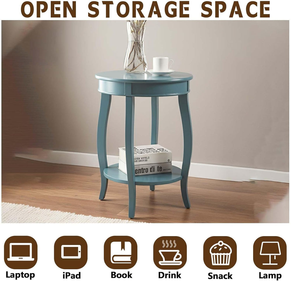 Small Accent Table with Storage, Round End Tables for Living Room, Wooden Cir...