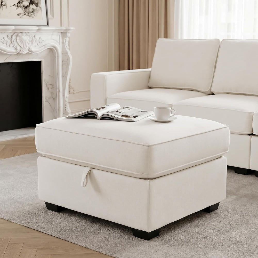 25.2" Storage Ottoman for Sofa, Modern Square Footrest with Removable Ch...