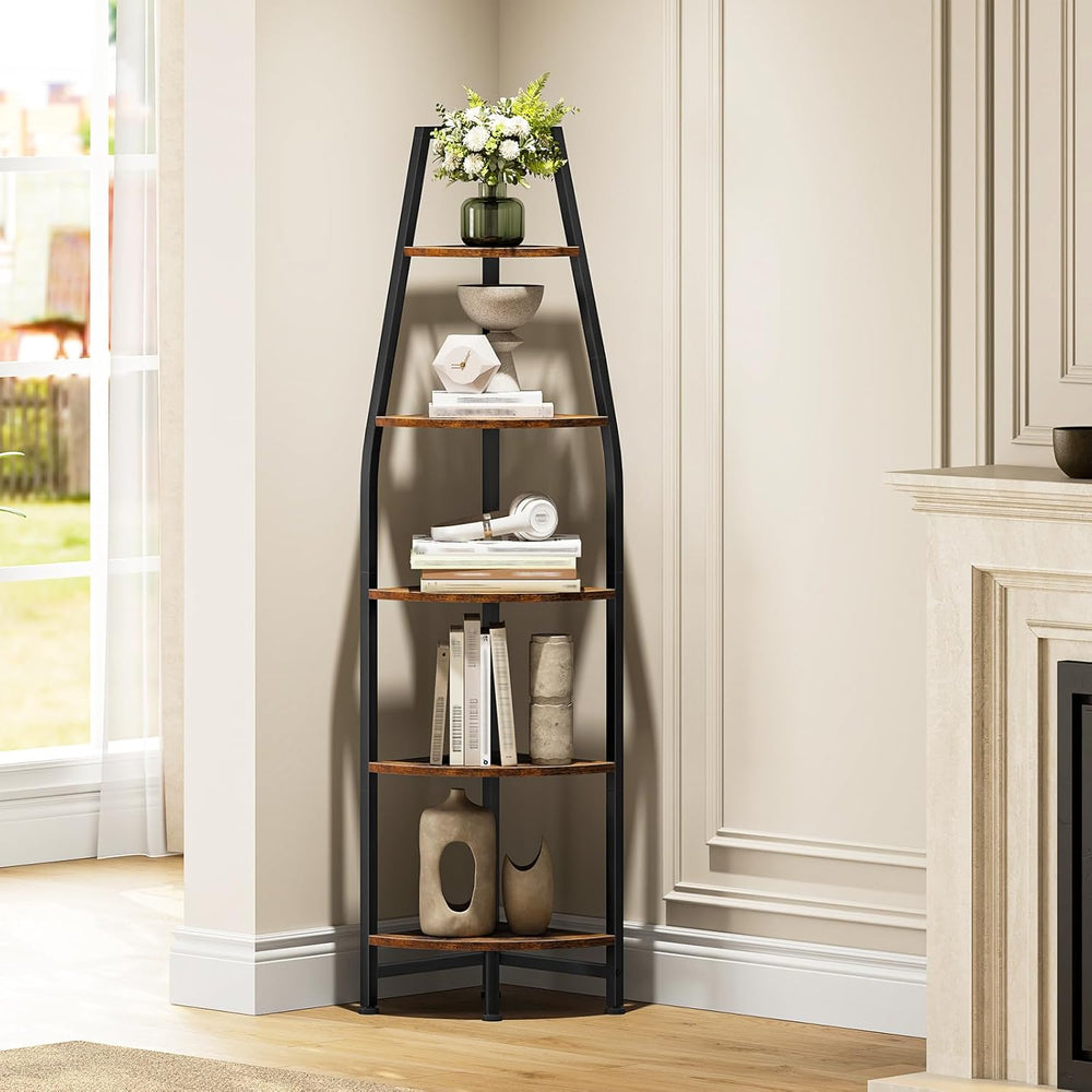 CHOEZON Corner Shelf with Lights, Corner Bookshelf with Metal Frame, 5-Tier T...