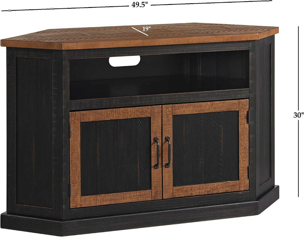 Martin Svensson Home Rustic Corner Solid Wood TV Stand, Black with Honey | En...