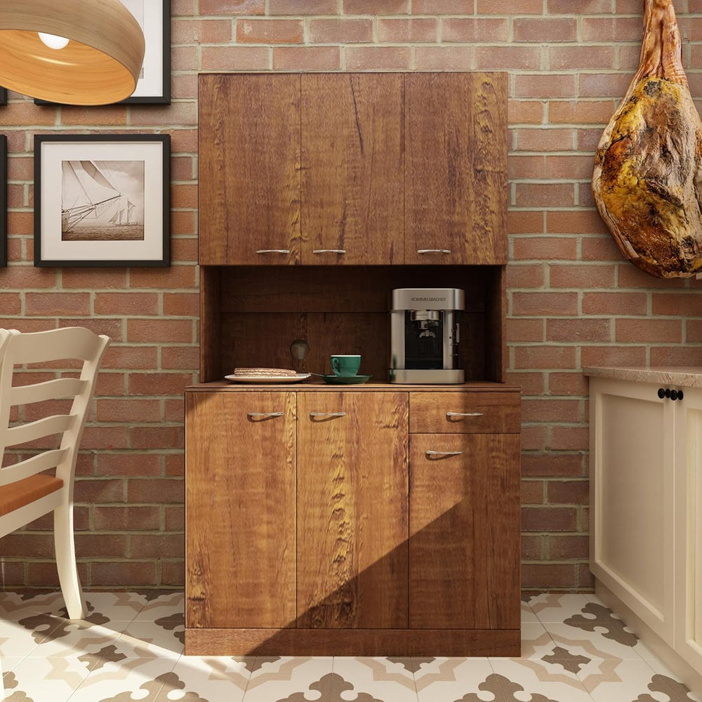 71" Kitchen Pantry Cabinets with Microwave Stand, 6 Doors & 3 Adjust...