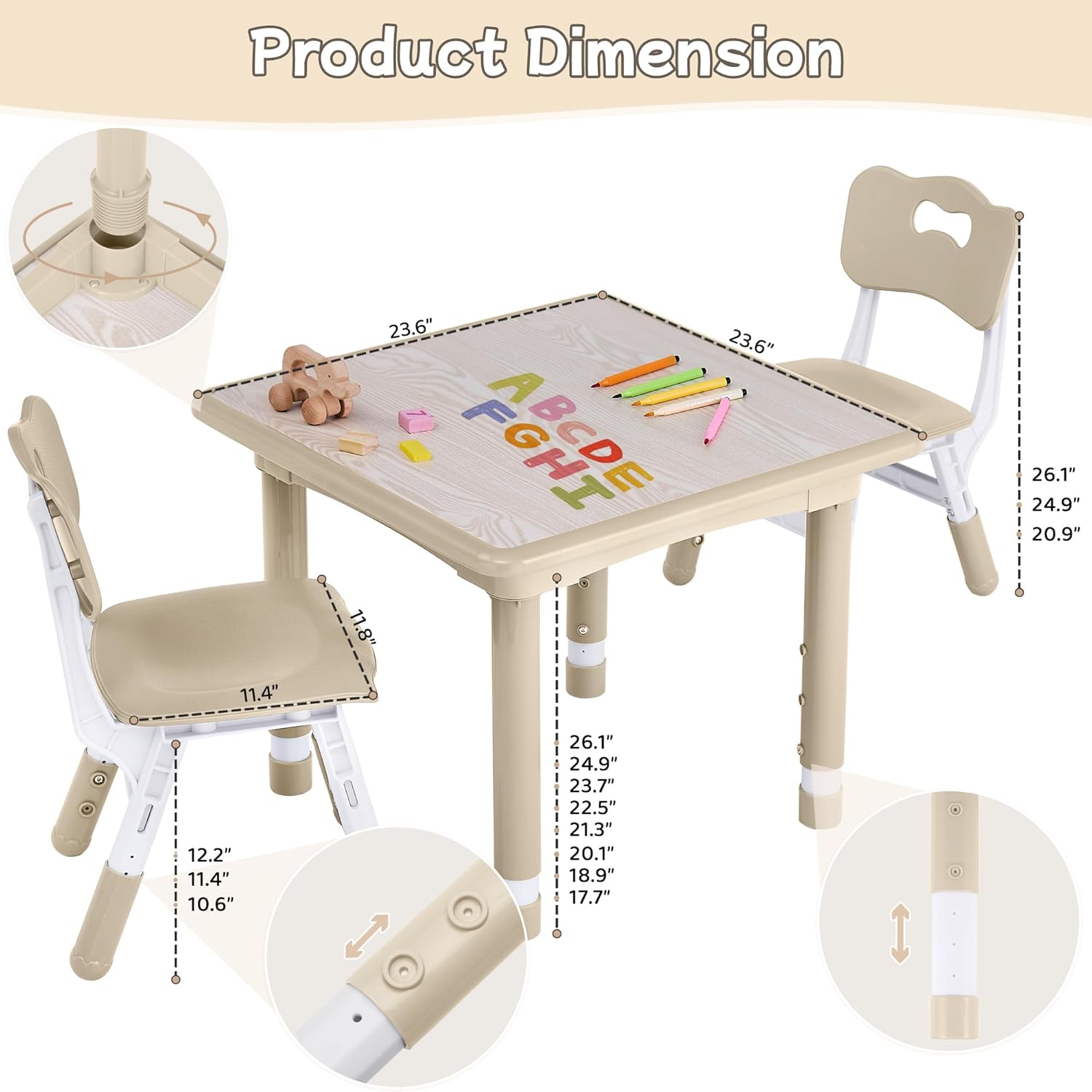 GITAWUSA Toddler Table and Chair Set, Height Adjustable-Upgrade Kids Table and 2 Chairs for Ages 3-8, Multi-Activity Toddler Play Table with Graffiti Desktop for Home/Daycare/Classroom