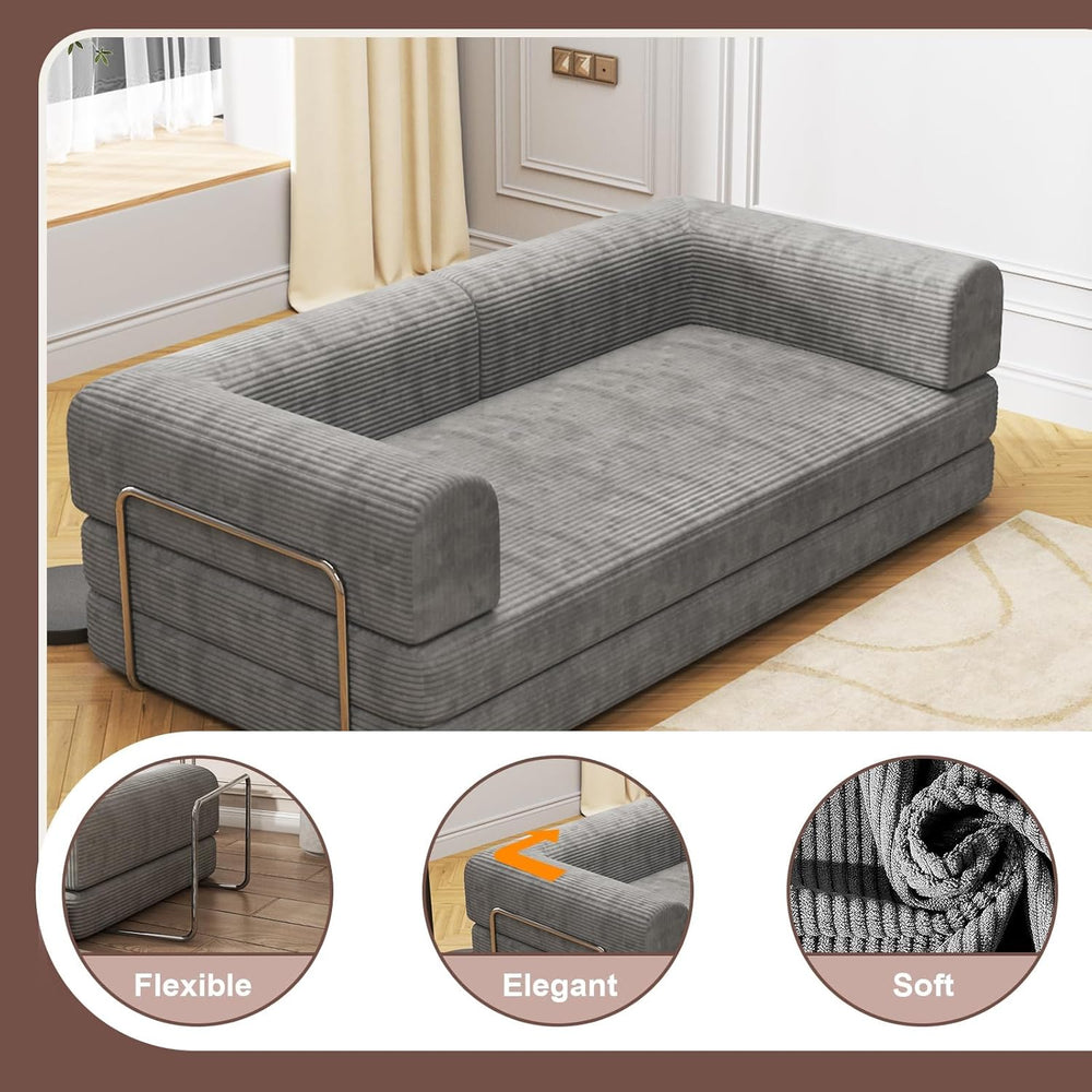 79" 5-in-1 Convertible Sleeper Sofa Bed, No Assembly Corduroy Modular Fu...