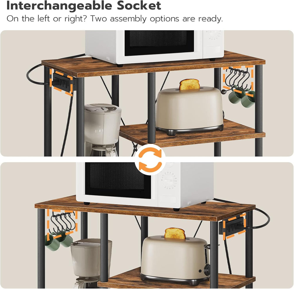 HOOBRO Bakers Rack with Power Outlet, Microwave Stand with 5 S-Shaped Hooks, ...