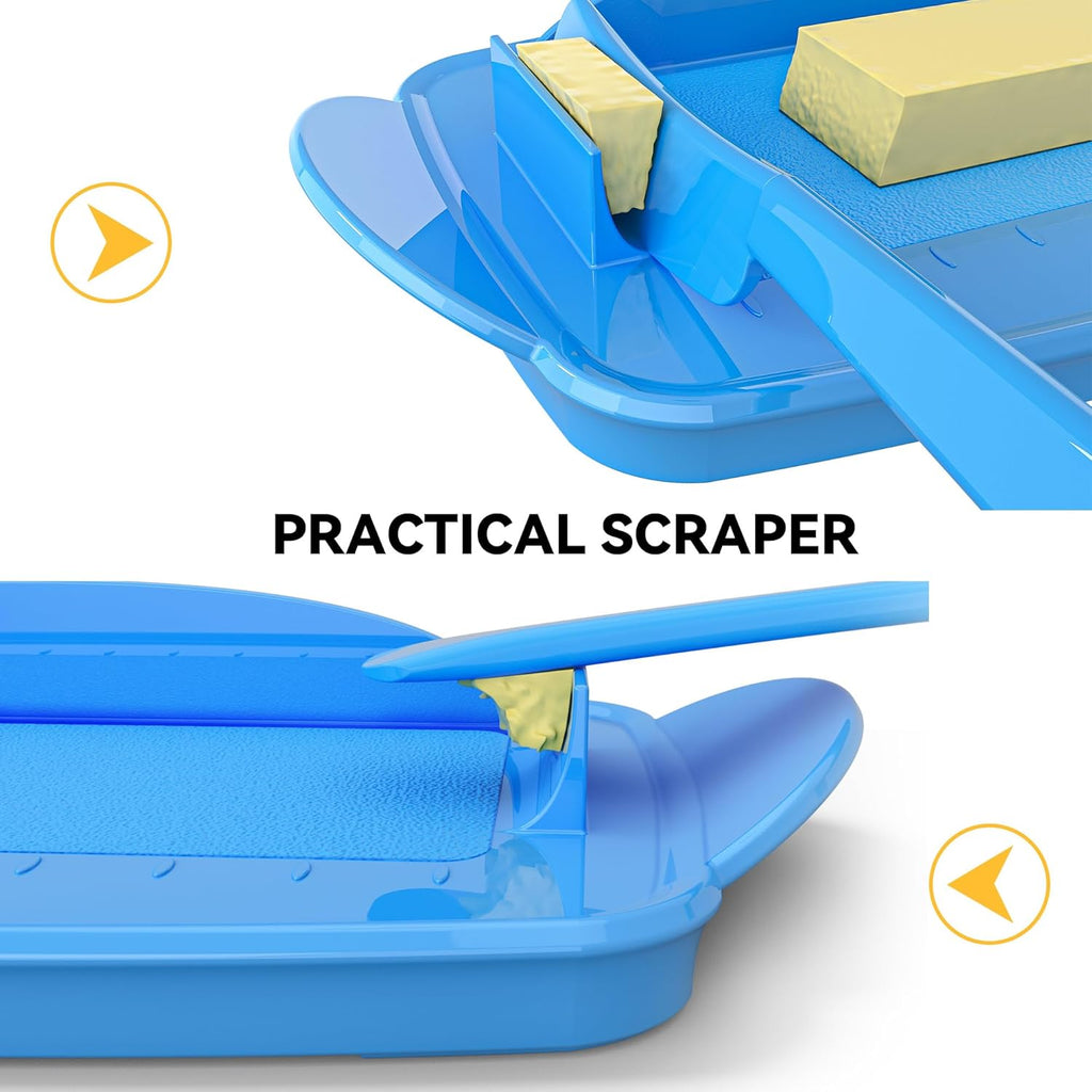 Blue Butter Dishes with Lid for Countertop Refrigerator, Clear Butter Dish Plastic Flip Top Lid Butter Container with Spreader, Non-Slip Bottom Butter Holder Keeper (Transparent Cover Blue)