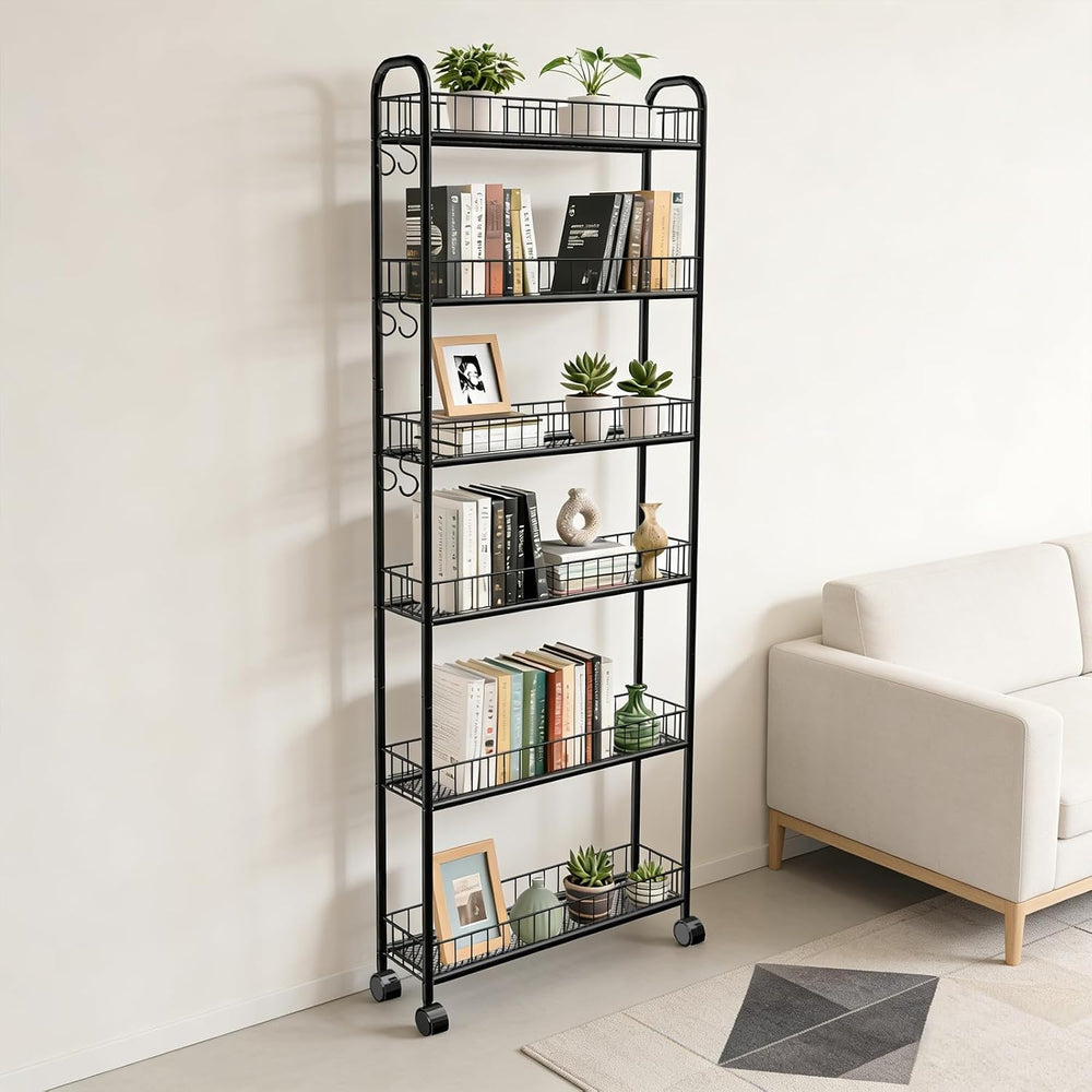 6in 6 Tier Slim Storage Cart with Wheels, Narrow Space Rolling Shelving Unit,...
