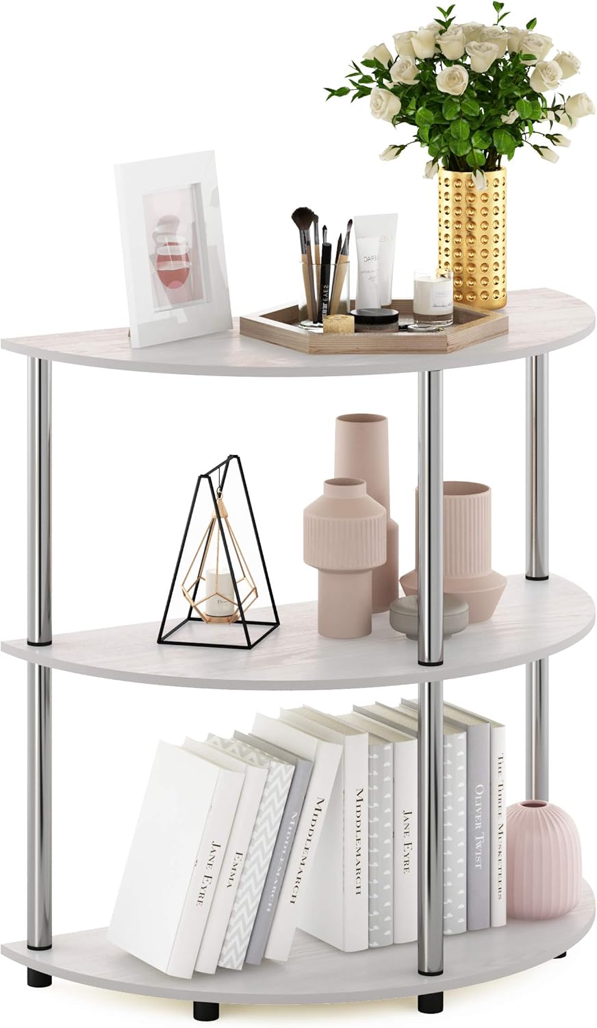 3-Tier Half-Round Console Table with Storage Shelf, Toolless Assembly Narrow ...