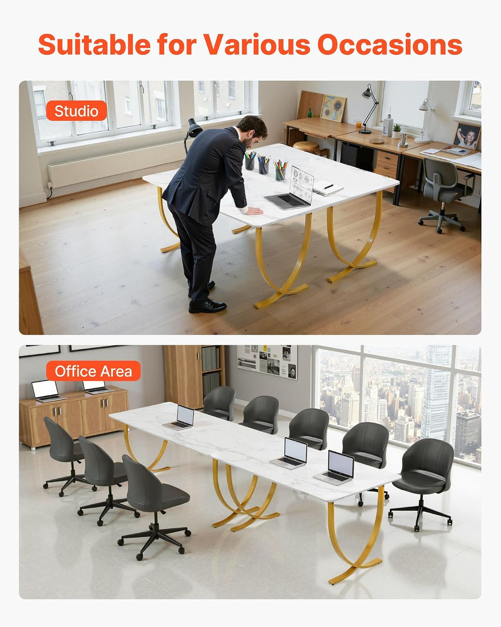 VEVOR Executive Desk, 63" W x 31.5" D Large Office Desk, Modern Com...