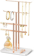 pickpiff Jewelry Stand Holder Organizer: 14.5" Sturdy Hanger for 80 Pcs Jewelry, Rose Gold Jewlery Tower for Display Necklace, Earring, Bracelet, Watch