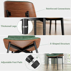 Dining Chairs Set of 6, Dining Room and Kitchen Chairs, Mid Century Modern Accent Chair, Upholstered PU Leather Chairs for Vanity with Walnut Bentwood and Metal Legs, Green