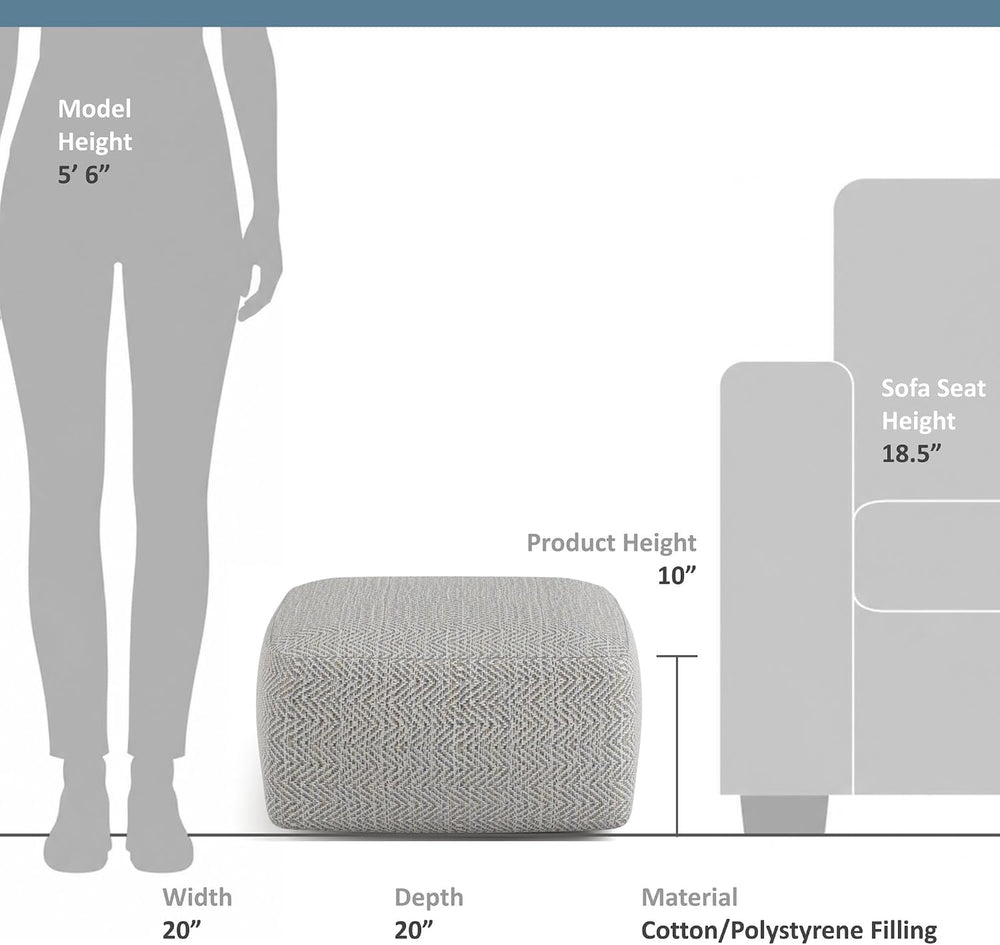 SIMPLIHOME Nate 20" Wide Square Pouf in Patterned Grey Melange Cotton