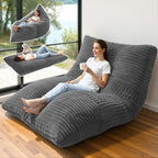 3 in 1 Giant Bean Bag Chair, Convertible Bean Bag Bed for Adults and Kids, Oversized Comfy Memory Foam Floor Sofa with Machine Washable Cover for Living Room, Bedroom & Dorm(Grey)