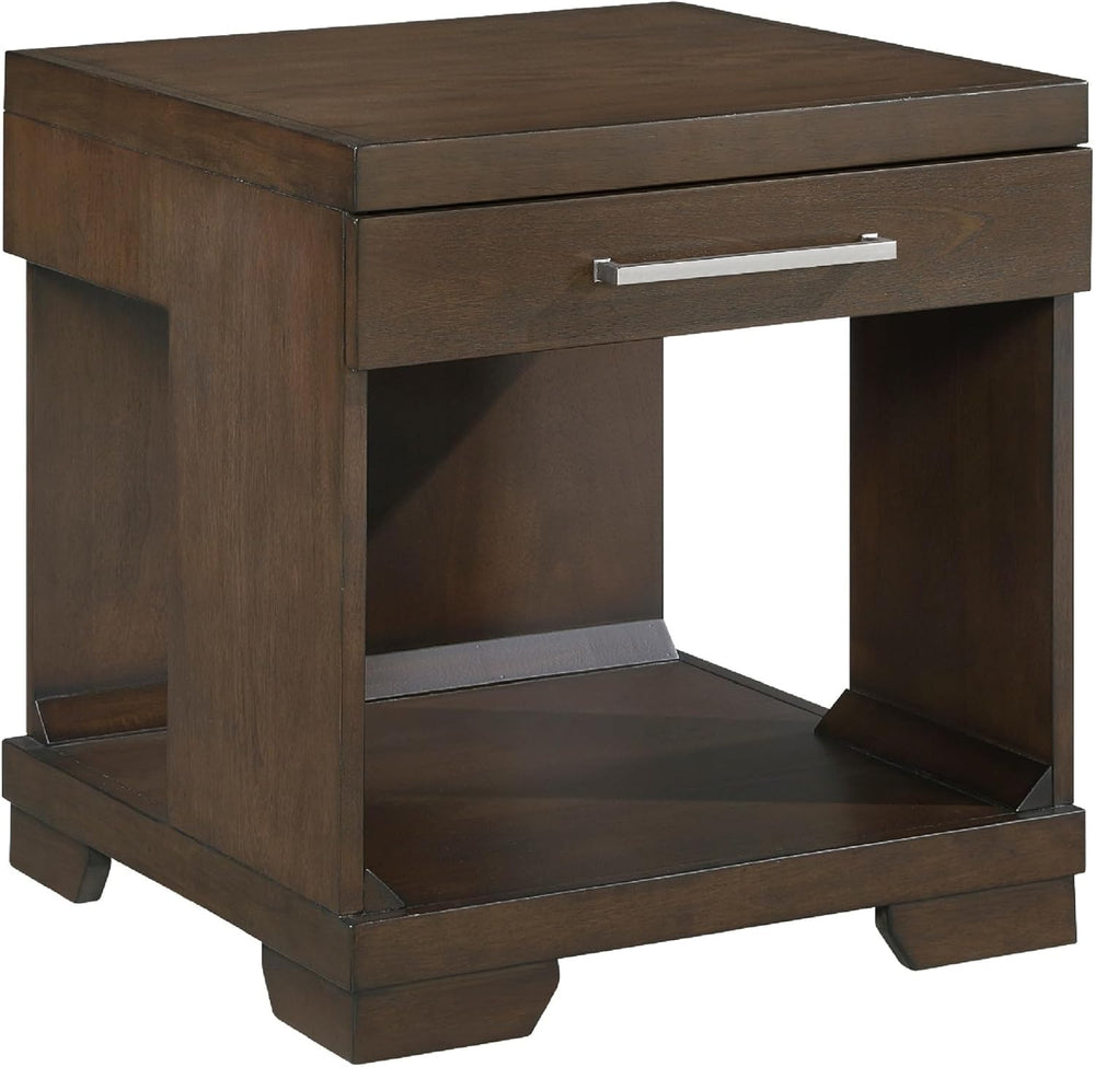 Benzara Duny Side End Table, 24 Inch Top, 1 Drawer with Handle, Espresso Brown