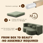 Convertible Folding Sofa Bed, 2-in-1 Full Size Floor Boneless Couch Bed, Corduroy Loveseat sleeper Couch Floor Sofa, Memory Foam Sleeper SofaBed, Small couches for small spaces, No Assembly, Green