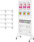 Eastern Tree 2.5'x 6' Metal Pegboard Display Stand with T-Base, Peg Board Panels Display with Casters, Standing Pegboard Display, Retail Display Stand, Extra 10 Pieces Hooks, White