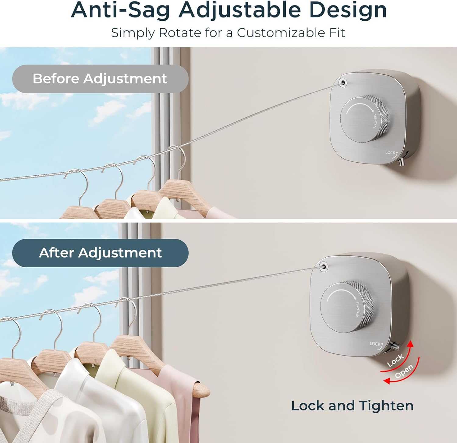 FORIOUS Retractable Clothesline Indoor, 13.8 Ft Non-Sagging Outdoor Clothes Line, Rustproof All Stainless Steel Heavy Duty Clothes Drying Laundry Line, Screw Wall Mounted for Bathroom, Brushed Nickel