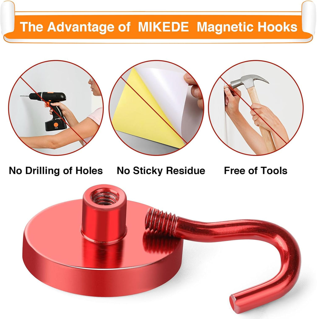 MIKEDE Strong Magnetic Hooks, 120Lbs Heavy Duty Magnetic Hooks for Cruise, Neodymium Earth Magnets with Hooks for Hanging, Super Metal Industrial Magnets for Grill, Storage (Yellow,10 Pack)