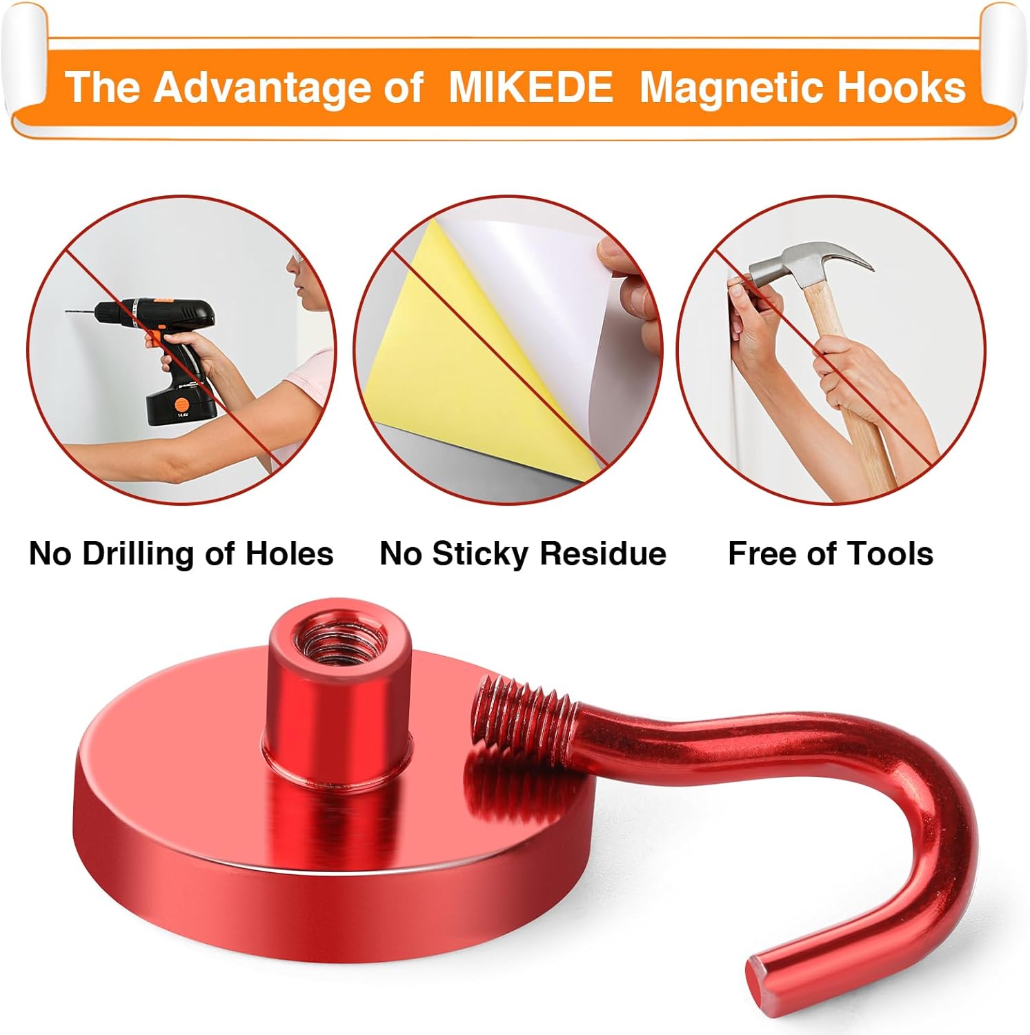 MIKEDE Strong Magnetic Hooks, 120Lbs Heavy Duty Magnetic Hooks for Cruise, Neodymium Earth Magnets with Hooks for Hanging, Super Metal Industrial Magnets for Grill, Storage (Yellow,10 Pack)