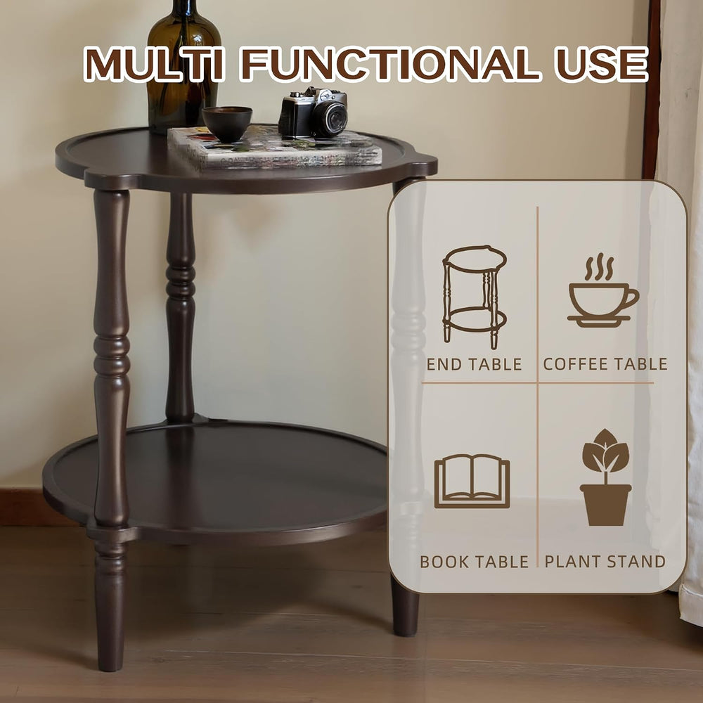Accent Wood End Table, 2-Tier Round Bedside Table, Natural Side Table Nightst...