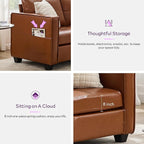 TYBOATLE 65" Faux Leather Sofa Couches for Living Room, Mid-Century Modern Tufted Comfy Loveseat w/USB Charging Ports and Wide Arms, 2 Seater Office Small Couch for Small Space Bedroom, Brown