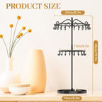 MODOWEY Rotating Necklace Holder Organizer Display Stand with 42 Hooks, 2 Tier Adjustable Metal Necklace Tree Rack with Jewelry Tray for Men Women, Tall Bracelet Storage Hanger for Selling, Black