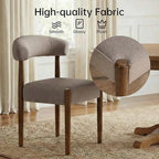 VKNOW Wooden Dining Chairs Set of 2, Modern Upholstered Dining Room Chairs with Walnut Wood Legs and Curved Backrest, Fabric Kitchen Chairs for Farmhouse/Living Room/Dining Room, Brown