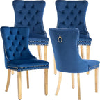 Mid Century Modern Dining Chairs Set of 4, Blue Velvet Upholstered Tufted Back, Kitchen & Dining Room Chairs, Gold Metal Legs, Nailhead Trim, Sillas para Comedor (Blue, 4 Pcs)