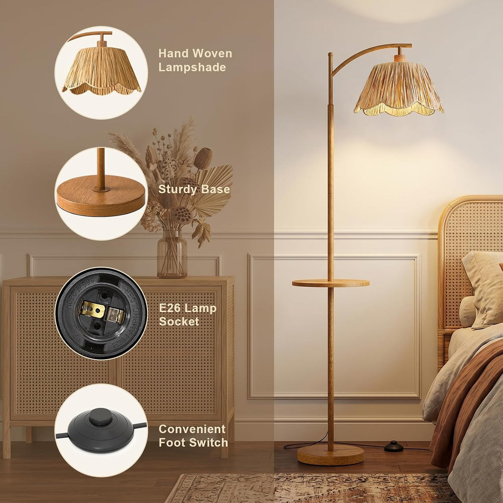 Oneach 63.5" Floor Lamp with Table for Living Room, Boho Rattan Standing...