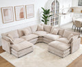 Oversized Modular Sectional Sofa, 7 Seater Deep Seat Cloud Couch Sofa | Chenille|Corner Couch|7 Pillows|2 Ottomans|Double-layer Cushion|For Spacious Living Room, Big Families| Light Camel
