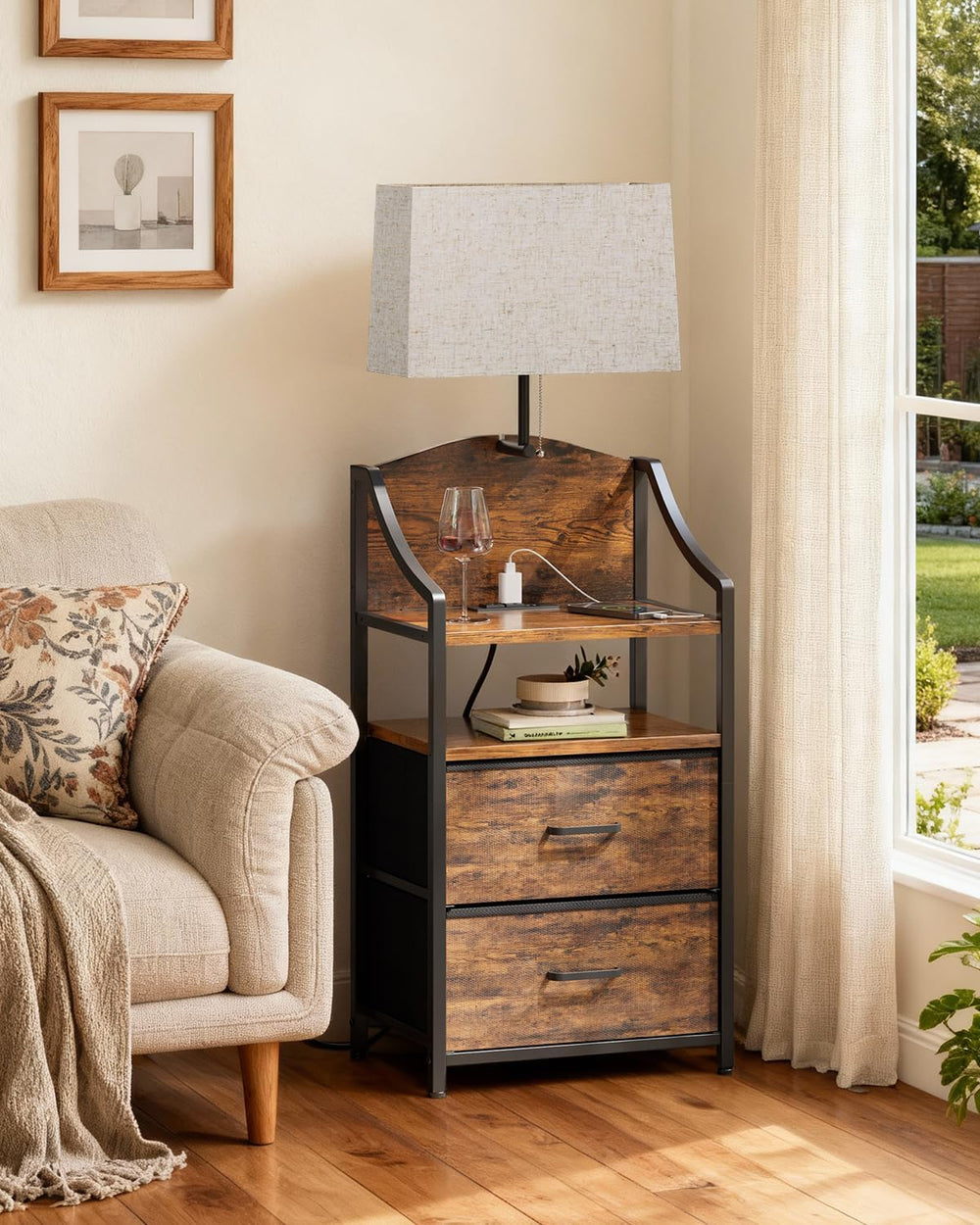 Evermagin 45" Nightstands, Tall Nightstand with Charging Station & L...