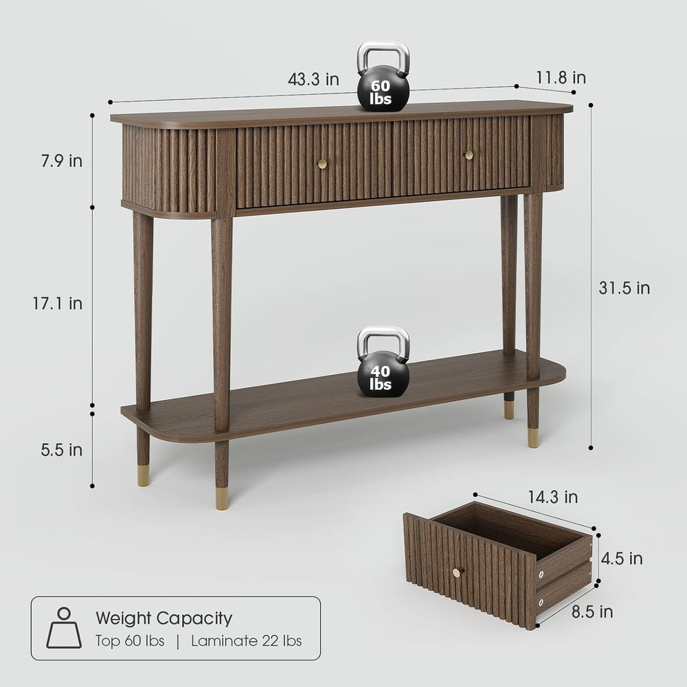 JOINICE 43" Entryway Table with Drawers,Fluted Console Table with Storag...