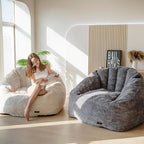 MAXYOYO Giant Bean Bag Chair, Oversized Bean Bag Couch for Adults and Kids, Faux Fur Shell-Shaped Large Chair with Filler, Stuffed Big Accent Sofa Lounge Floor Sofa for Gaming, Reading, Dark Grey