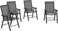 Outsunny Set of 4 Patio Folding Chairs, Stackable Outdoor Sling Patio Dining Chairs with Armrests for Lawn, Camping, Dining, Beach, Metal Frame, No Assembly, Black