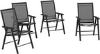 Outsunny Set of 4 Patio Folding Chairs, Stackable Outdoor Sling Patio Dining Chairs with Armrests for Lawn, Camping, Dining, Beach, Metal Frame, No Assembly, Black