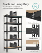 SONGMICS 5-Tier Storage Shelves, Load 2310 lb, Garage Storage, Boltless Assembly, Adjustable Shelving Unit, 11.8 x 29.5 x 59.1 Inches, for Study Shed Basement, Black and Natural Beige UGLR300B01