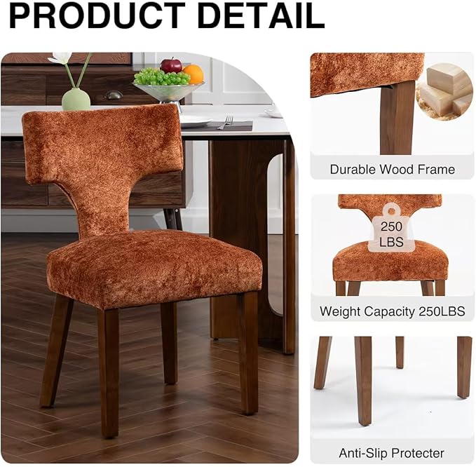 Soft Padded Dining Chairs Set of 4, Modern Farmhouse Upholstered Chairs with Linen Fabric & Rubber Wood Legs, Ergonomic Armless Seats for Dining Room Kitchen Living Room (Orange)